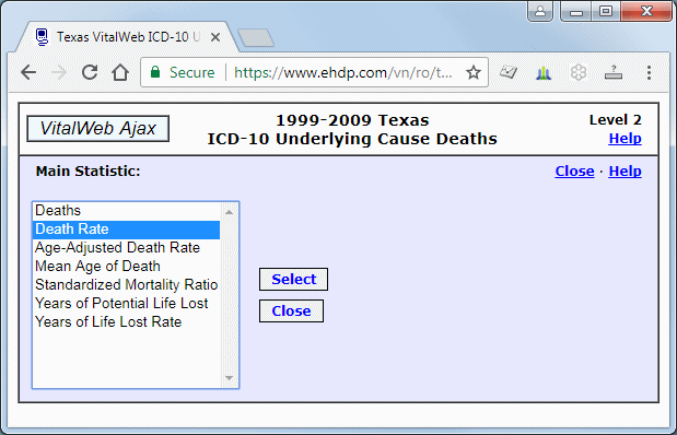 Menu for Selecting Main Statistic